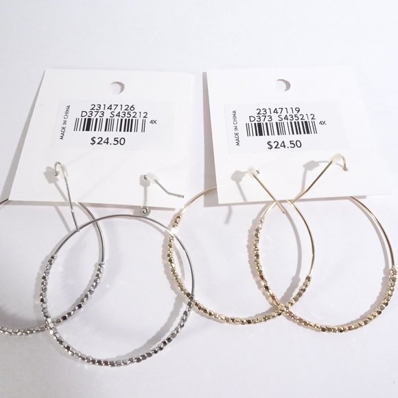 Ann Taylo LOFT Shimmer Hoop Drop Earrings NWT $24.50 Set of 2 silver and Gold - Picture 5 of 5